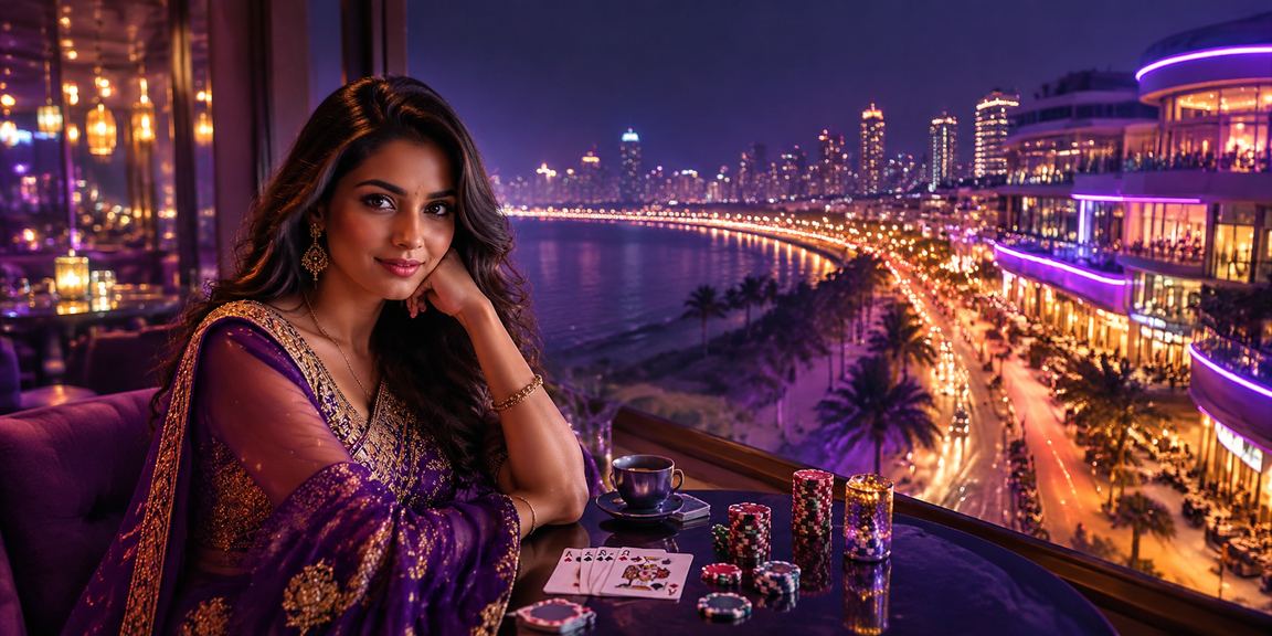 Mumbai Bandra neon lights at night and Teen Patti card game